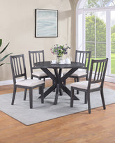 Lake Charles Round Trestle Dining Table Set (1 Table+4 Slat Back Chairs)