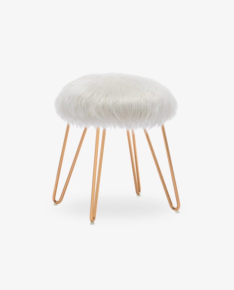 Orlando Fluffy Faux Fur Hairpin Legs Vanity Stool - DUHOME White Orlando Fluffy Faux Fur Hairpin Legs Vanity Stool - DUHOME White