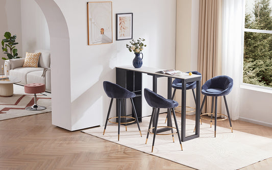 blue stationary bar stools