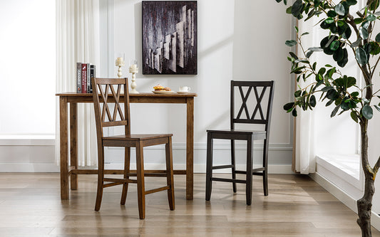 brown and black counter stools