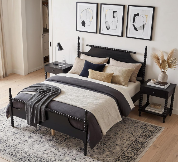 Solid Oak Finish Spindle Bed Frame