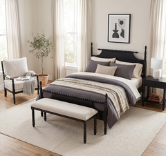Solid Oak Finish Spindle Bed Frame
