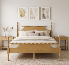 Solid Oak Finish Spindle Bed Frame
