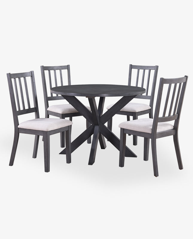 Lake Charles Round Trestle Dining Table Set (1 Table+2 Slat Back Chairs ...