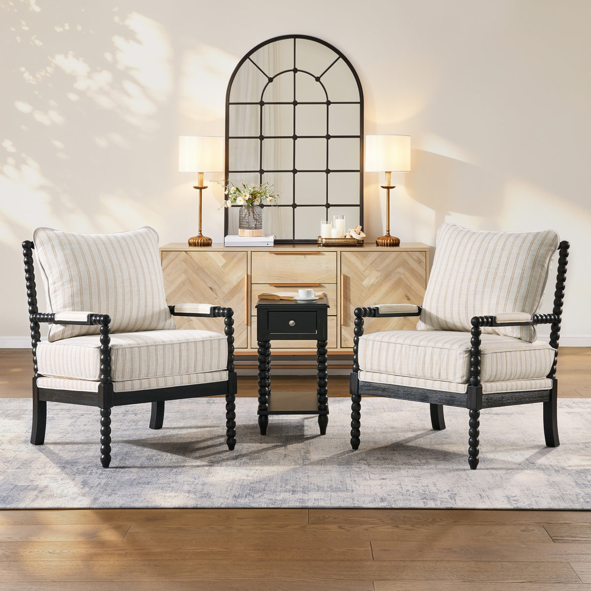 Linen Fabric Spindle Accent Chair Set of 2