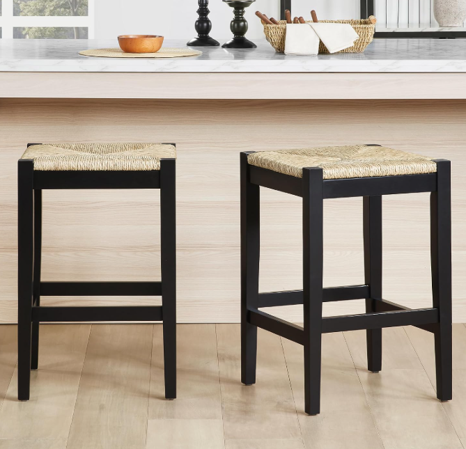 Backless Seagrass Counter Stools Set of 2