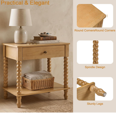 Spindle Wood Nightstand with Storage Drawer