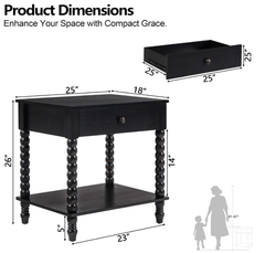 Spindle Wood Nightstand with Storage Drawer