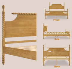 Solid Oak Finish Spindle Bed Frame