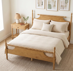 Solid Oak Finish Spindle Bed Frame