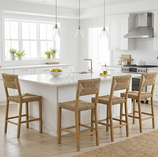 Rattan Bar Stools Set of 4, 24'' Bohemian Counter Height Stool