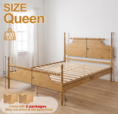 Solid Oak Finish Spindle Bed Frame