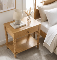 Spindle Wood Nightstand with Storage Drawer