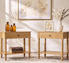 Spindle Wood Nightstand with Storage Drawer