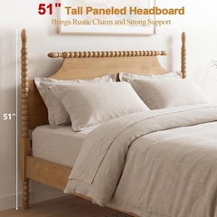 Solid Oak Finish Spindle Bed Frame