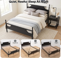 Solid Oak Finish Spindle Bed Frame