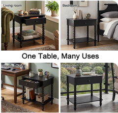Spindle Wood Nightstand with Storage Drawer