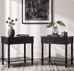 Spindle Wood Nightstand with Storage Drawer