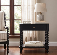 Spindle Wood Nightstand with Storage Drawer