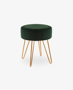 DUHOME velvet round ottoman stool dark green