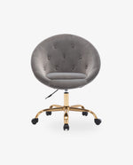 button-tufted back velvet rolling desk chair