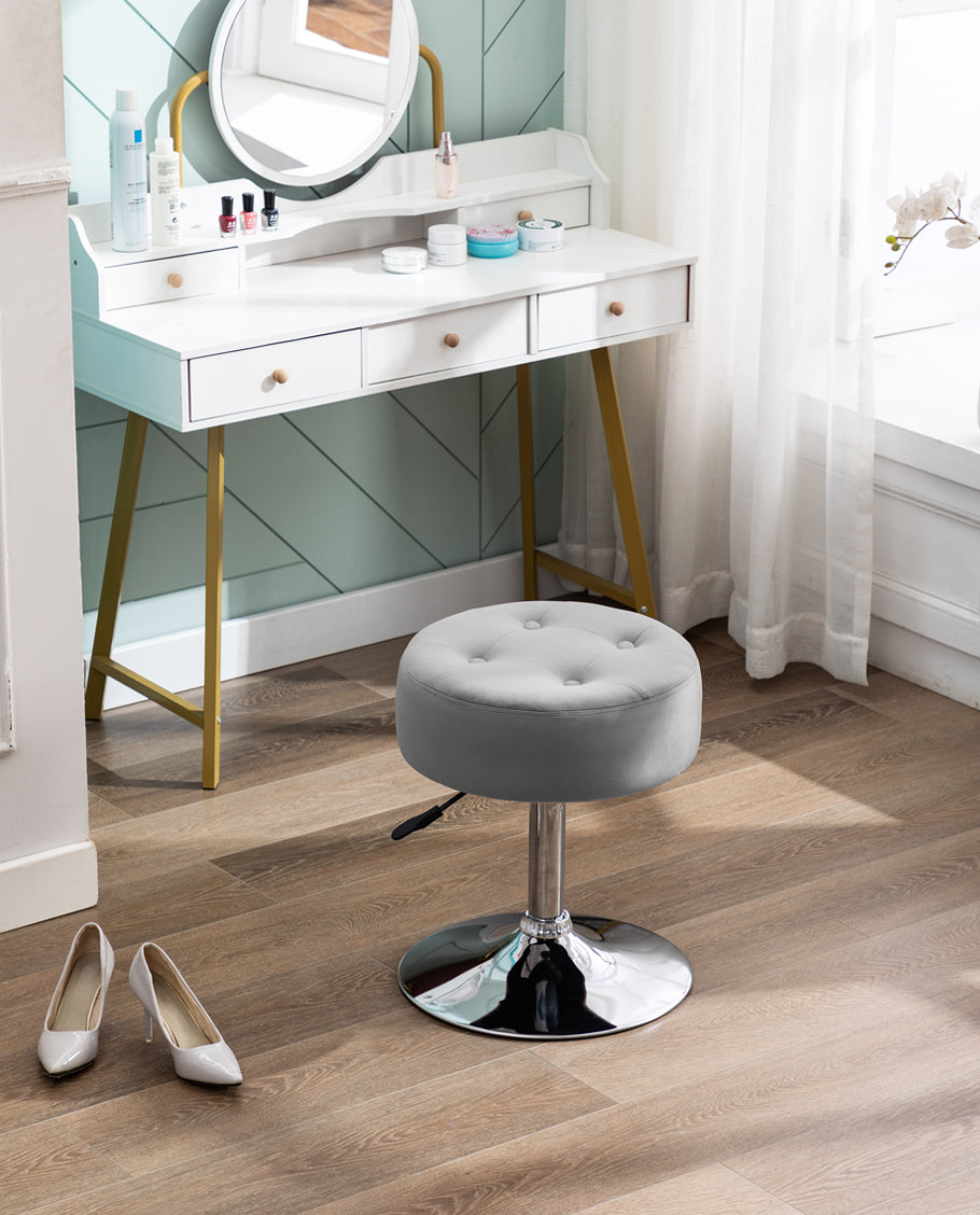 Rogers Round Height Adjustable Velvet Vanity Stool - Duhome Grey Rogers Round Height Adjustable Velvet Vanity Stool - Duhome Grey