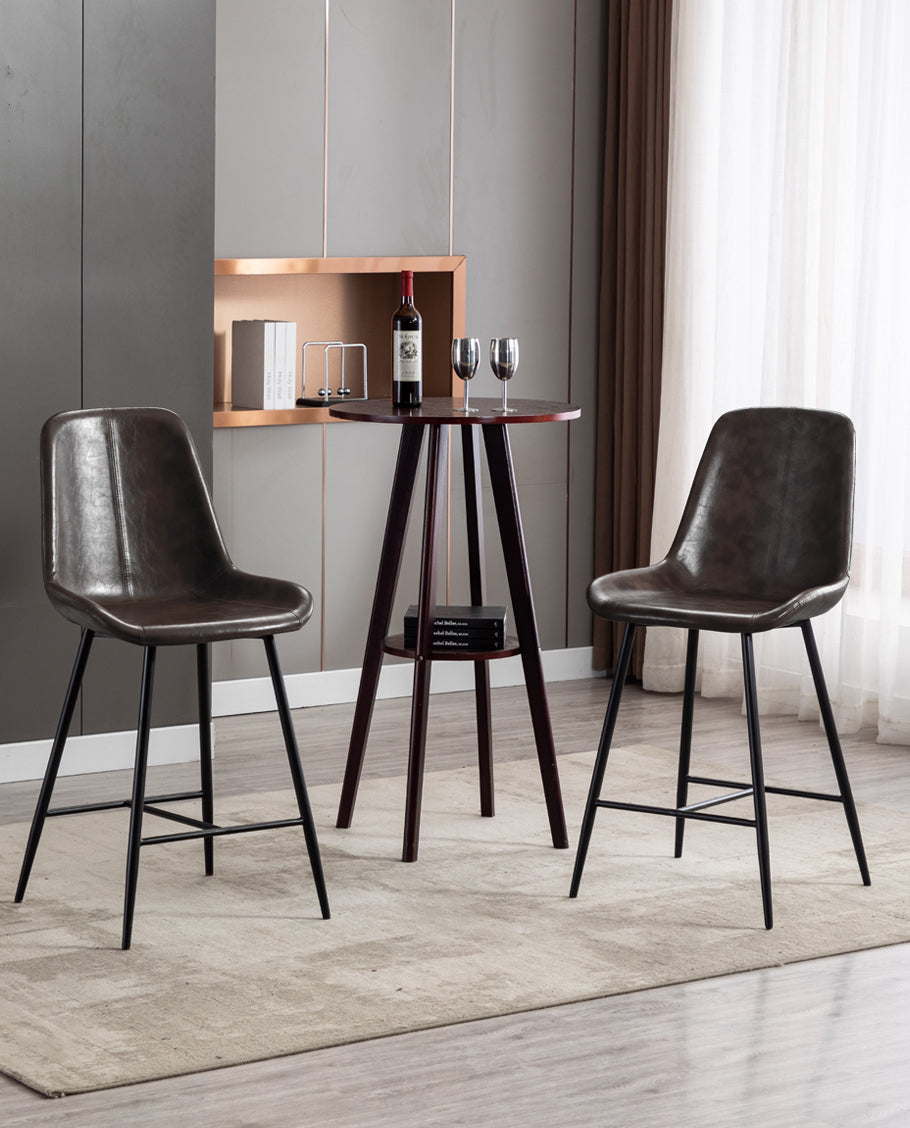 Wax Oiled Leather Counter Stools Set