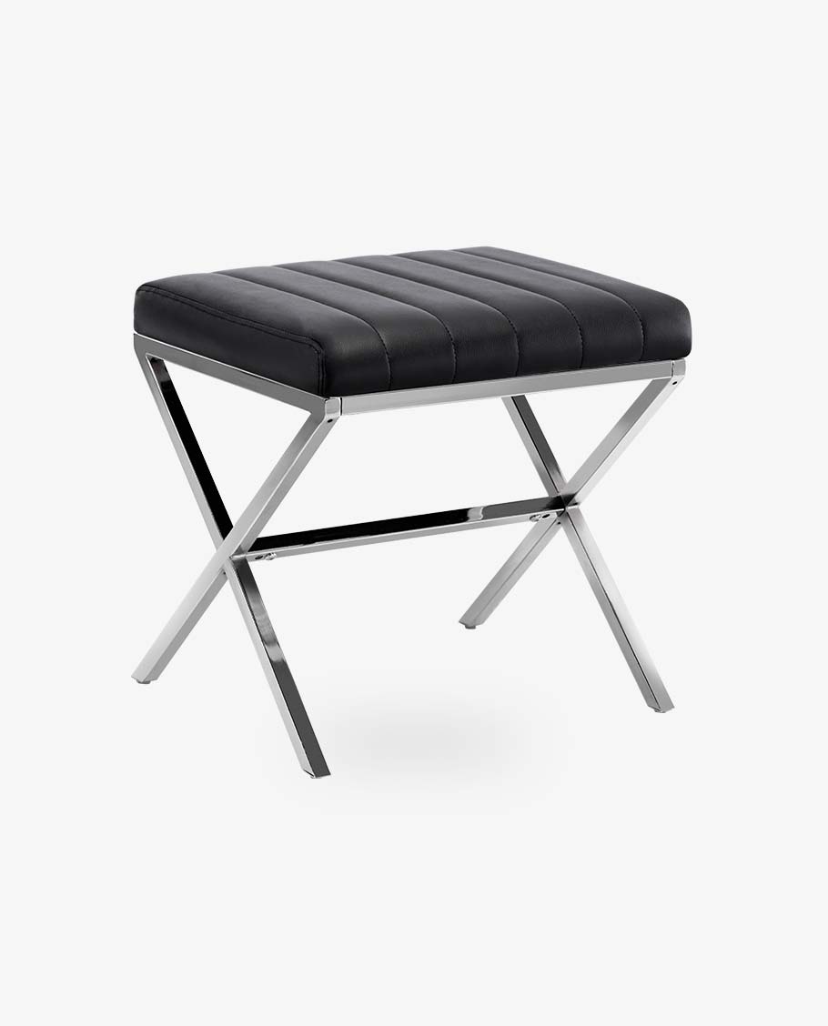 Macon Channel-Tufted Faux Leather X Bench