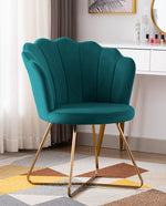 blue-green scalloped velvet accent chair
