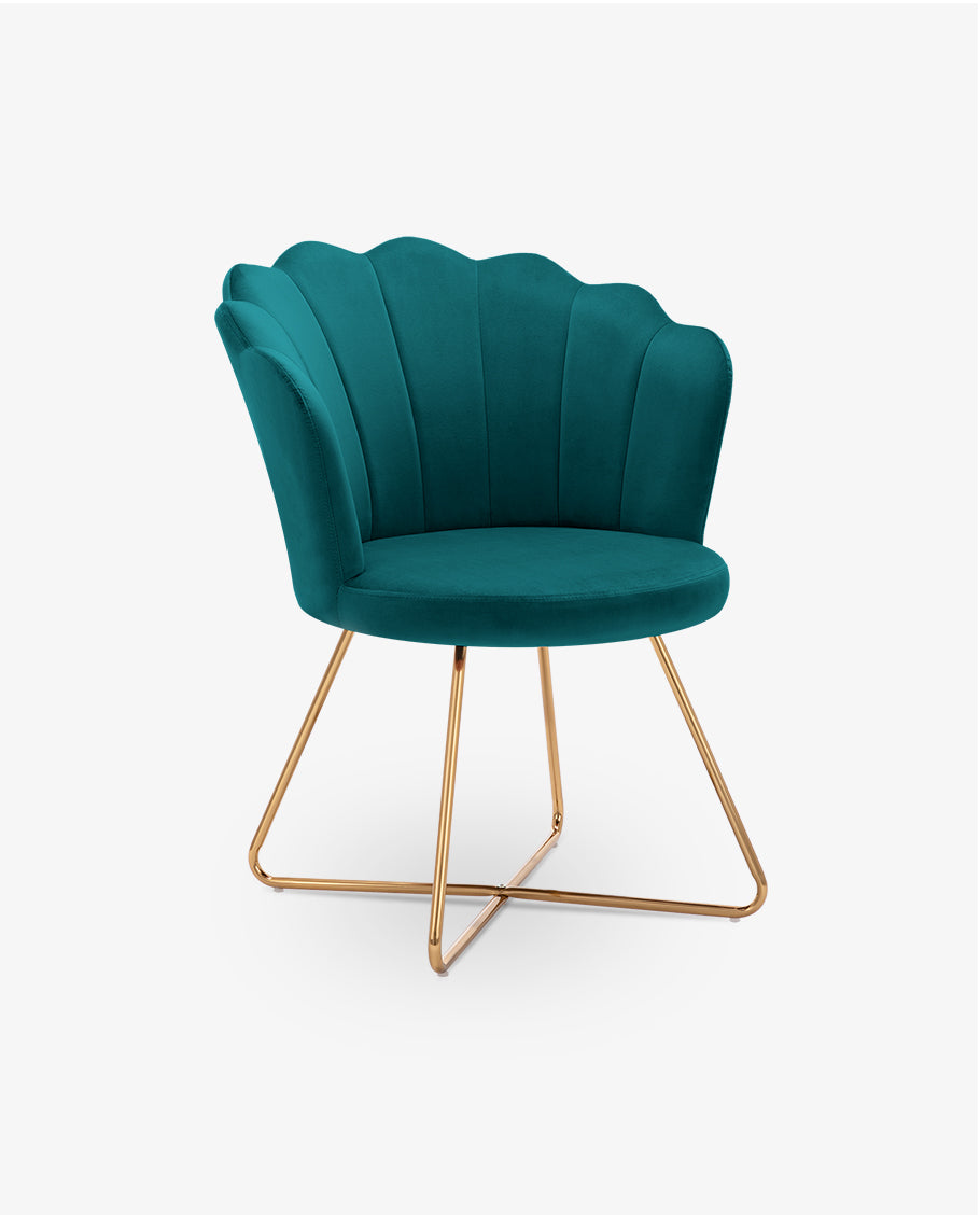 cyan scalloped velvet accent chair