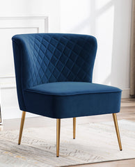 DUHOME blue velvet slipper chair side view