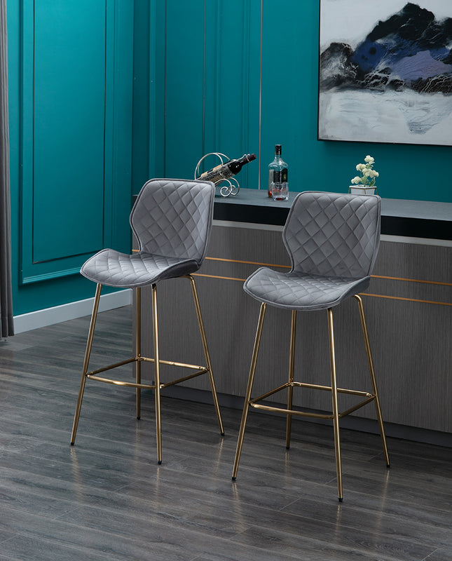 Miami Rhombus Streamlined Golden Legs Bar Stools Set of 2 DUHOME