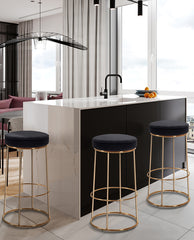 DUHOME round velvet bar stool black details