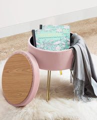 DUHOME small round storage ottoman pink