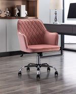 pink velvet rolling office chair