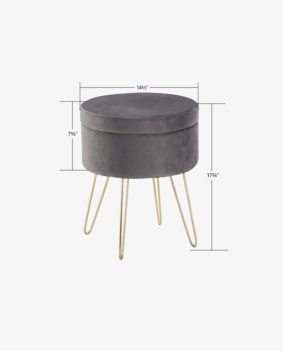 grey vanity stool chair with short back and solid wood legs