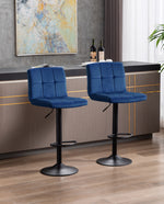 DUHOME blue velvet adjustable bar stools dark blue
