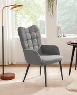 Light Grey Buttom Tufted Wingback Chair for Living Room