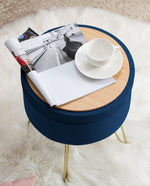 DUHOME round ottoman seat with storage darkblue details