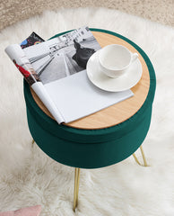 DUHOME round storage ottoman darkgreen details