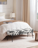 Whiite Cow-Print Velvet End of Bed Bench