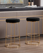 DUHOME round velvet bar stool black