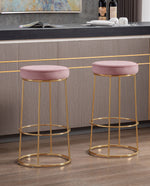 DUHOME round velvet bar stool salmon pink details