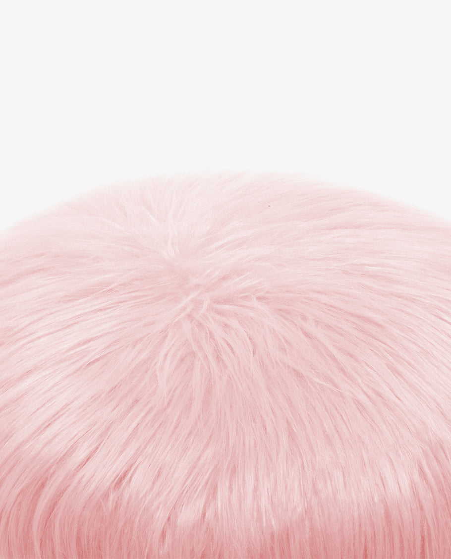 pink fluffy stool for dressing table Cute Pink Round Plush Makeup Dressing Table Stool with White Padded Steel Legs