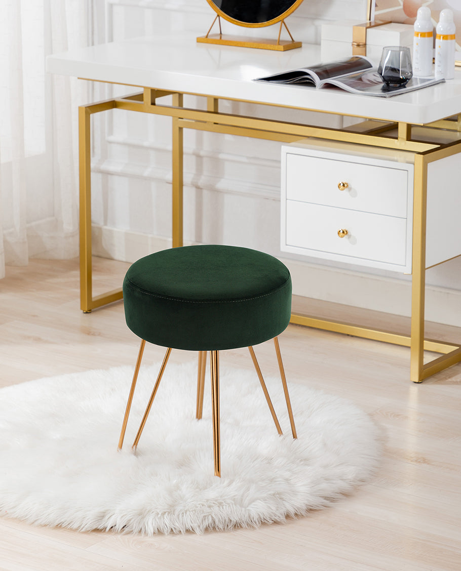 Footstool Green Velvet Dressing Table Stool Atlanta Round Golden Hairpin Legs Velvet Vanity Stool DUHOME Footstool Green Velvet Dressing Table Stool Atlanta Round Golden Hairpin Legs Velvet Vanity Stool DUHOME