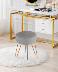 DUHOME velvet round ottoman stool grey