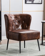 DUHOME faux leather accent chair camel dark brown