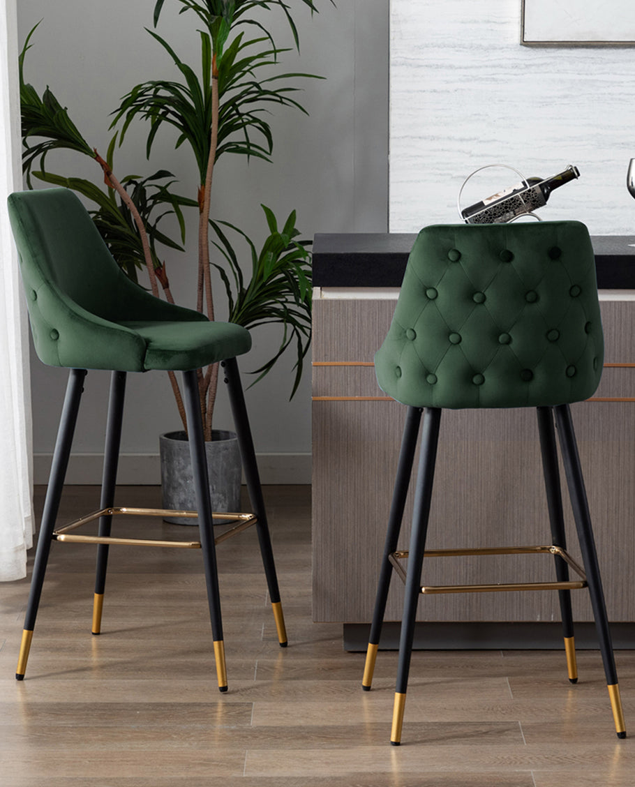 Back Green Velvet Bar Stools Odelia Counter Chairs (Olive Green