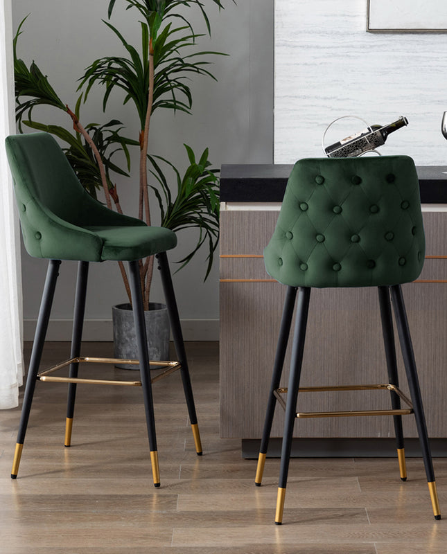 Saint Louis Button Tufted Back Velvet Bar Stools Set of 2 DUHOME